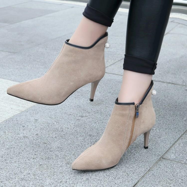 

Boots Plus Size Women Shoes Ankle For Ladies Side Zipper With Tapered Heel, Black