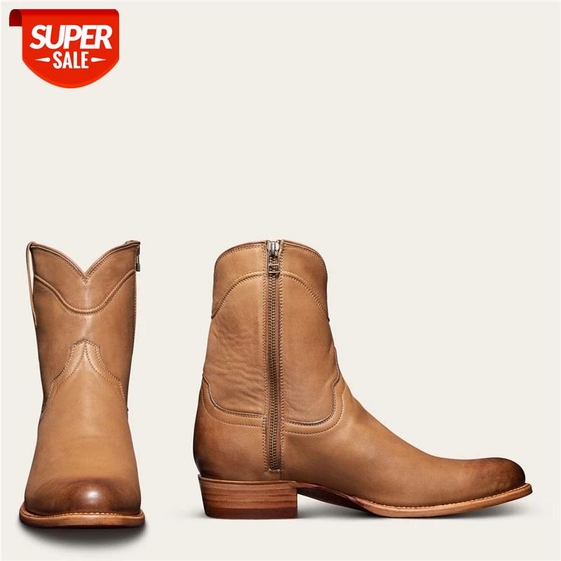 

2020 Men Boot Trendy Outdoor Winter Platform Pointed Toe Mid Heel Motorcycle Boots Zipper Solid Color PU Leather Rome Boots Men #Jy09