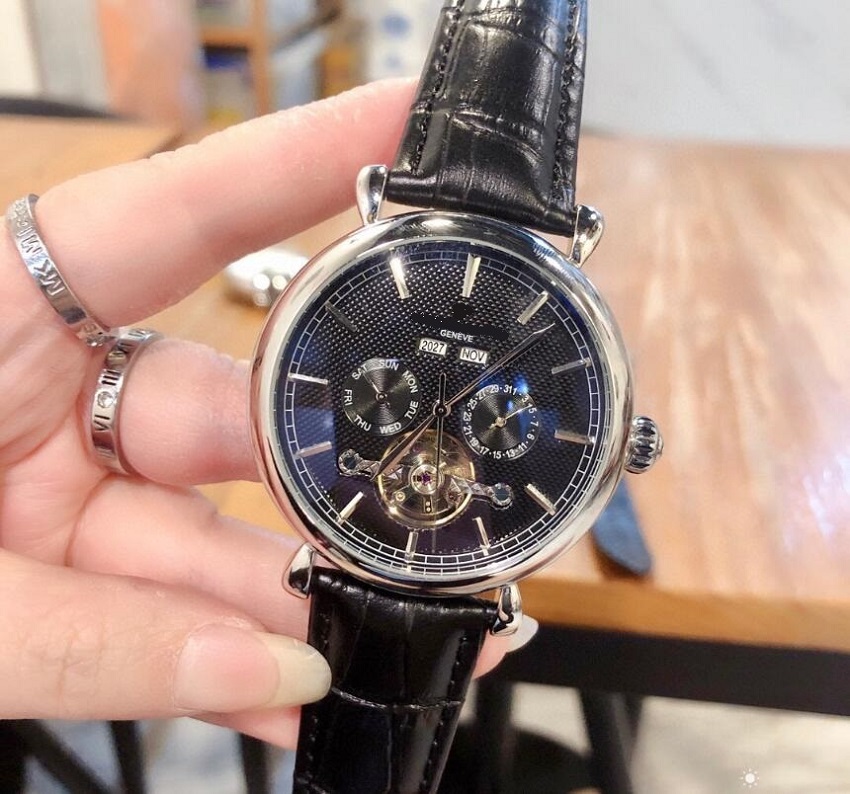 

Men Watches Top High Quality Automatic Machinery Sports Calendar 2813 Movement Watches Leather Luminous Waterproof 30M Wristwatch, Slivery;brown