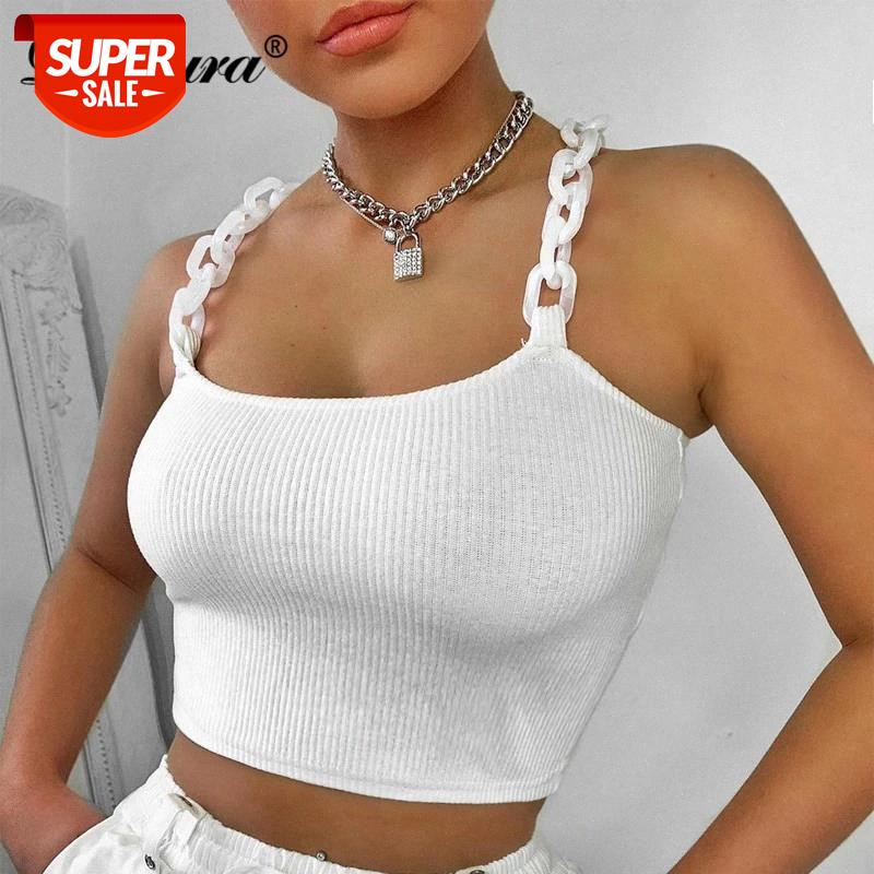 

Dulzura chain women crop top camis ribbed knitted stripe bodycon sexy 2020 summer clothes streetwear party club gothic solid #iu6k, White