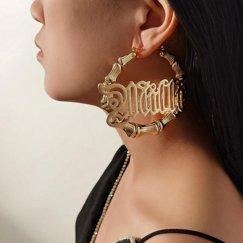 

Hoop & Huggie Exaggerated Personality Letter Metal Earrings Ins Style Hsinchu Fashion Temperament European And American T