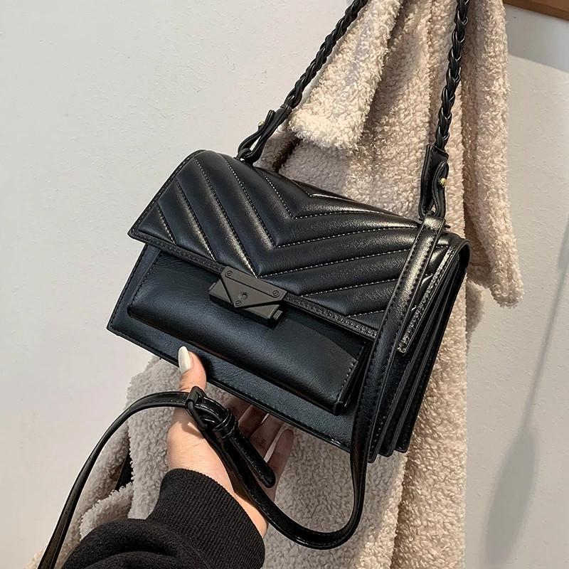 

Cross Body Designer Women Brand Crossbody Bags Small Flap PU Leather 2021 Braided Strap Shoulder Bag Lady Handbags And Purses Black