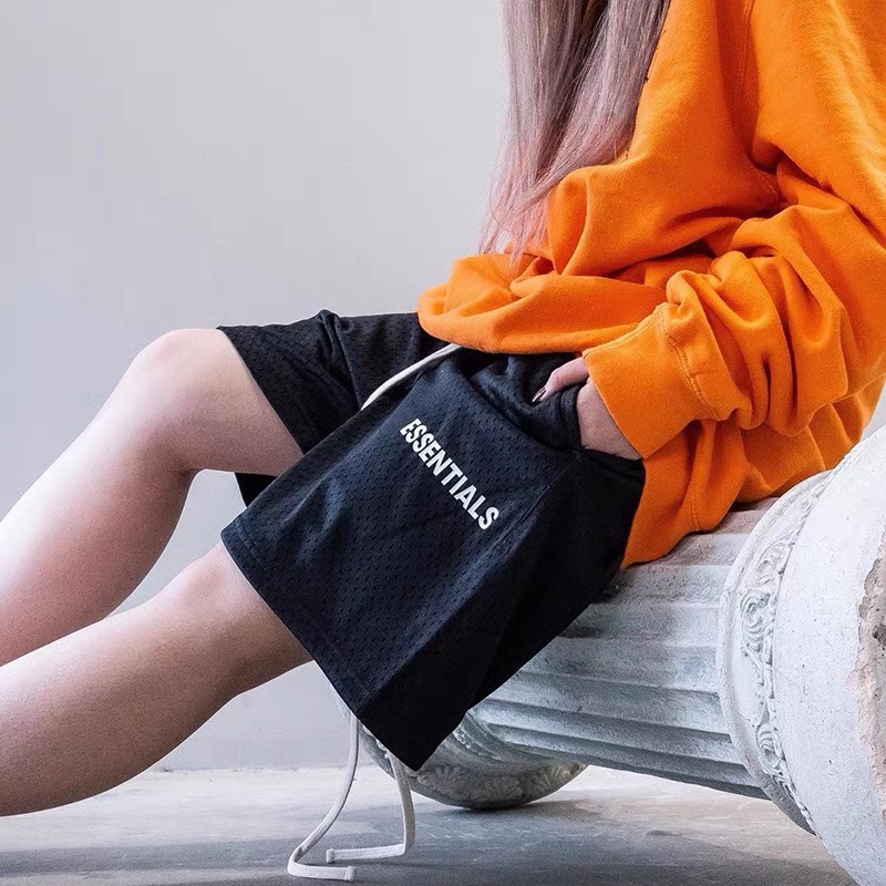 

FOG Men and women mesh shorts fashion Essential Double line letter print high quality pants fear of god mens drawstring casual Loose short, White;black