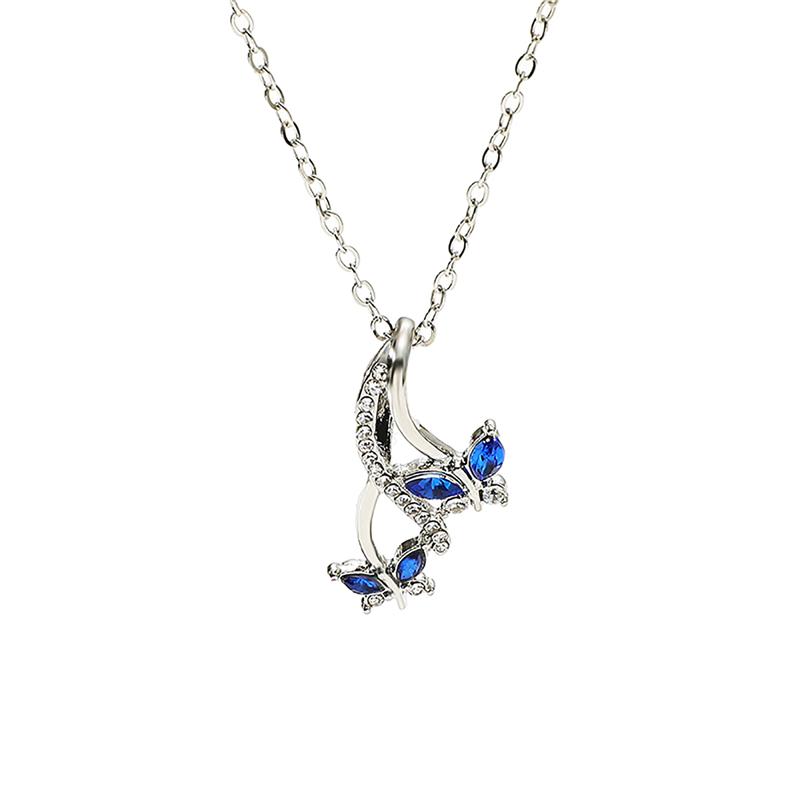 

Pendant Necklaces High Quality Silver Plated Blue Crystal Double Butterfly Necklace Women Trendy Clavicle Chain Wedding Jewelry