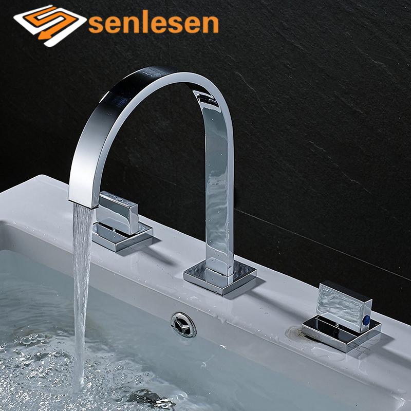 

Bathroom Sink Faucets Senlesen Waterfall Faucet Deck Mounted Chrome Brass Vanity Mixer Tap & Cold Water Basin