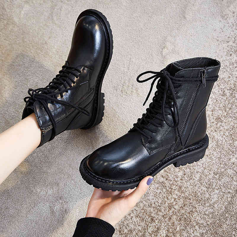

boots leather women ankle boot female platform heels black shoes woman booties design martin wo6f
