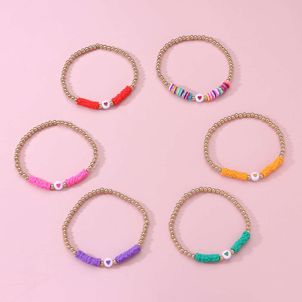

bracelet Jewelry soft pottery love bracelet Female Minority Design Gold Bead Bracelet 6-Piece set, Golden;silver