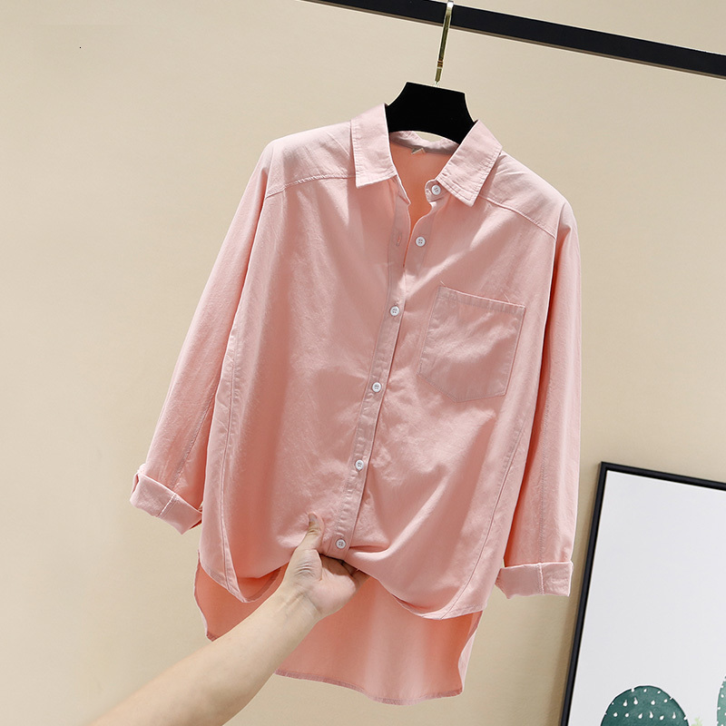 

2021 White Shirts Women Blouses and Tops Boyfriend Style Retro Long Sleeve 100% Cotton Clothes Lady Outwear New Arrivals Spring Vfb3, Blue