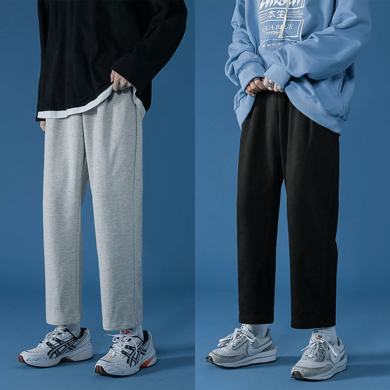 

2021 New Spring Summer Sweatpants Men's Fashion Solid Color Casual Men Streetwear Straight Leg Pants Mens Joggers E933, Gray