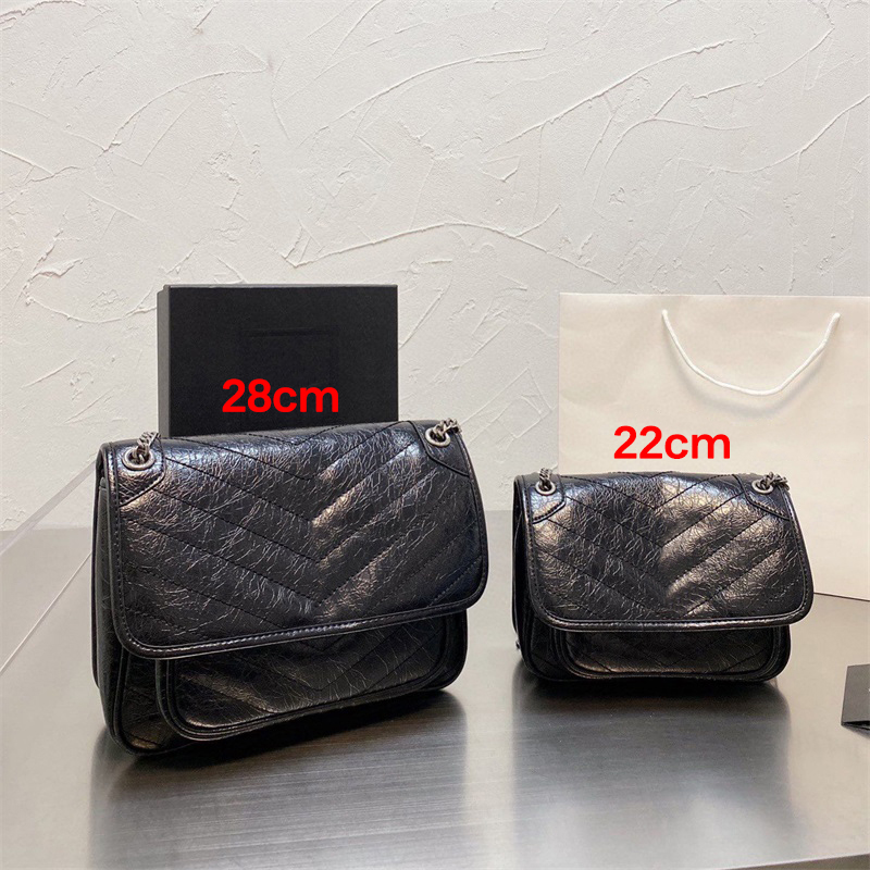 

Ni-ki Vintage Calfskin Leather Chain Shoulder Bags Clutch Flap Bag Designer Crossbody Letter Logo Womens Shopping Handbag Totes Purse, Size 22cm