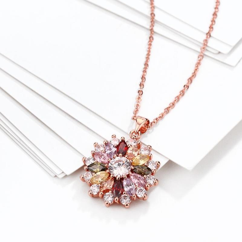 

Pendant Necklaces Fashion Rose Gold Colorful Crystal Zircon Flower Necklace For Women's Luxury Party Jewelry