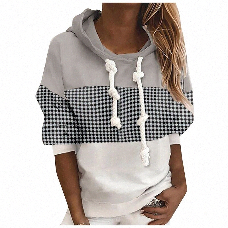 Sweat-shirt à capuche pour femme Polka Dot Pays-Vérifié Patchwork Imprimé Décontracté Sports Casual Streetwear Sweats à capuche Sweatshirts Swush