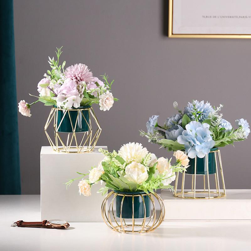 

Artificial Flowers Hybrid Bouquet Set Vase Iron Bracket Artificial succulents Pot Indoor Home Decoration Potted Flowers