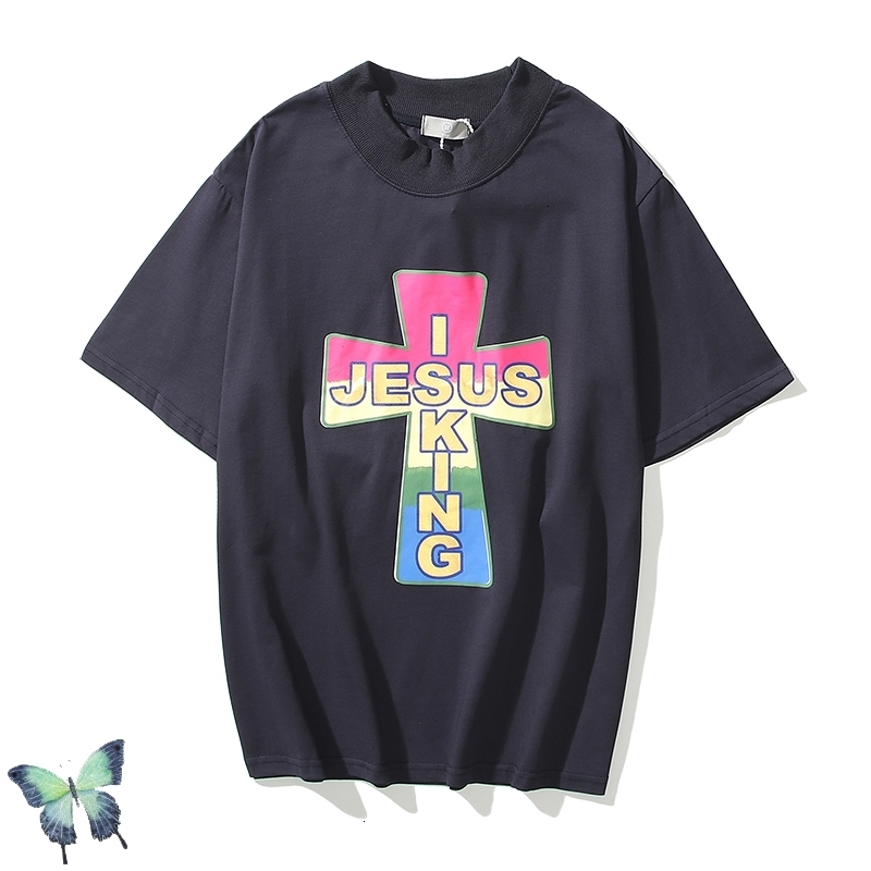 

Kanye 2021 New West T-shirt Color Cross Men Women Fashion Casual t Shirt Jesus Is King Classic Washed Top Tees Yyk8 J1OF, Black
