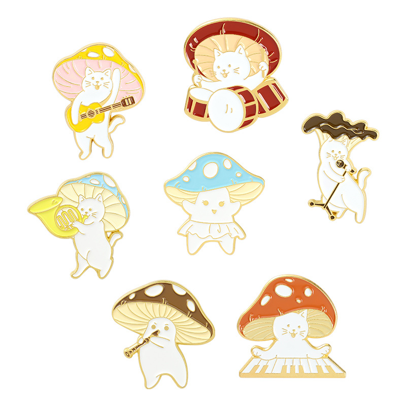 

Cat's Concert Lapel Pin Mushroom Enamel Badges Women's Anime Brooches On Backpack Mini Hijab Pins Cute Decorative Badges Brooch