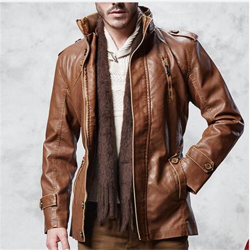 

Men's Fur & Faux 2021 Autumn Winter Mens Causal Leather Jackets Slim Fit Warm Fleece Coats 4XL Plus Size Zipper Windbreaker Male Bomber Jack
