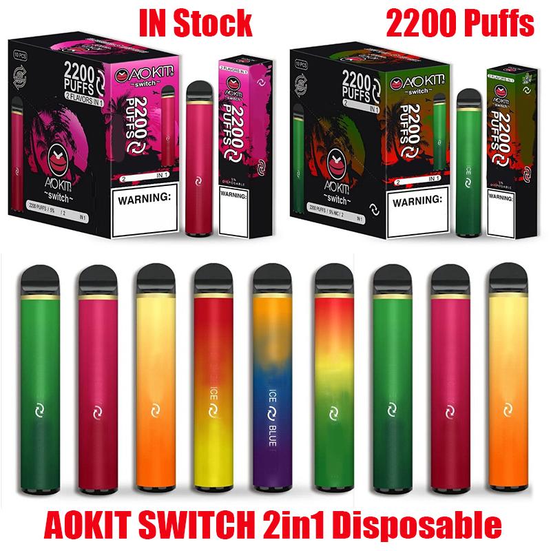 

Original AOKIT Switch 2in1 Disposable Device Kit E cigarettes 2200 Puffs 1000mAh Battery 8.5ml Prefilled Cartridge Pod Vape Stick Pen Vs Air