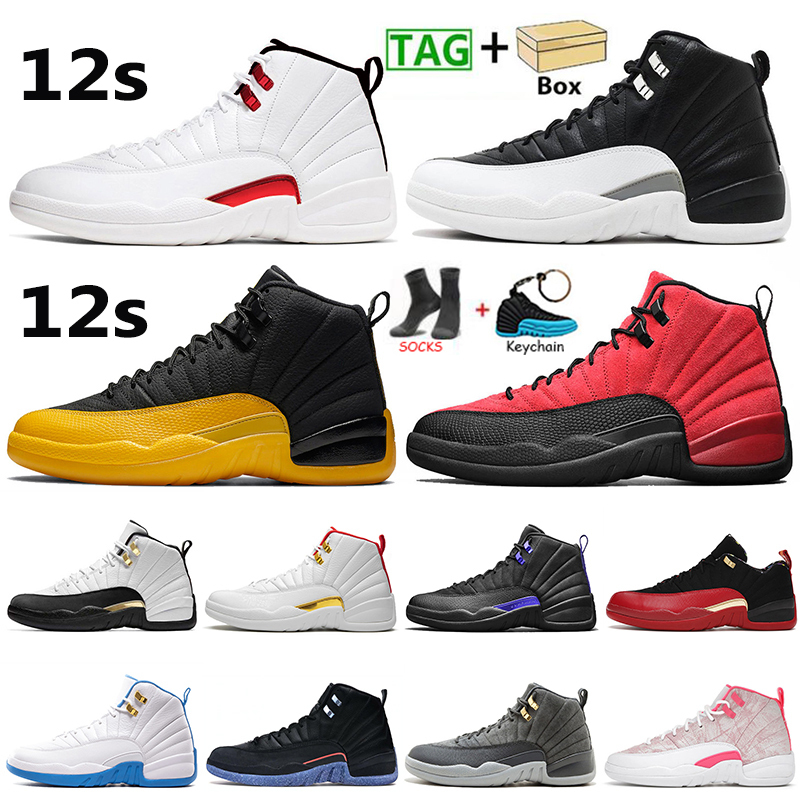 

Box With Jumpman 12 12s Low Easter XIII Mens Womens Basketball Shoes Utility TWIST Dark Concord University Gold Flu Game Playoffs Men Women Sneakers Trainers, 8 40-47 university gold