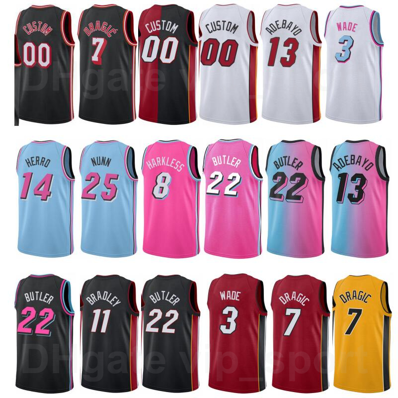 

Screen Printed Tyler Herro Jersey 14 Basketball Jimmy Butler 22 Dwyane Wade 3 Kendrick Nunn 25 Kelly Olynyk 9 Dragic City Earned Edition, Black