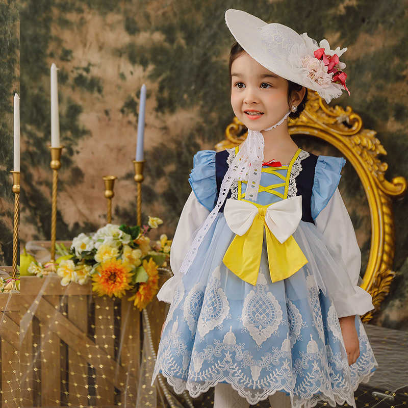 

Children Spanish Turkey Dress Girl Anna Princess Dresses Baby Lolita Ball Gown Long Sleeve Infant Birthday Easter Party Vestidos 210615, Blue