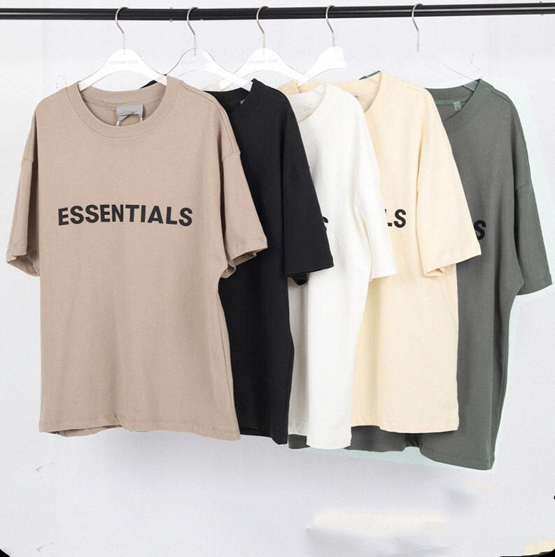 

20ss Ins Spring Summer T Shirt Hip Hop Fear Of God Front Essentials 3D Silicon Tee Skateboard Tshirt Fog Men Women Short Sleeve CasualvnrI#, White;black