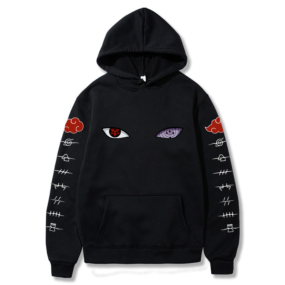 

2021 Harajuku Anime Hoodies Naruto Uchiha Uzumaki Hatake Eyes Printing Pullover Sweatshirt Hip Hop Streetwear Tops, Black