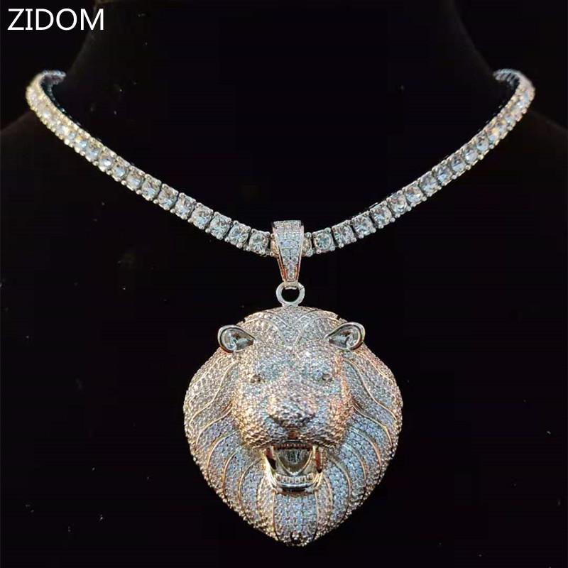 

Pendant Necklaces Men Hip Hop Lion 's Head Necklace With 4mm Zircon Tennis Chain Iced Out Bling HipHop Male Jewelry Fashion Gift