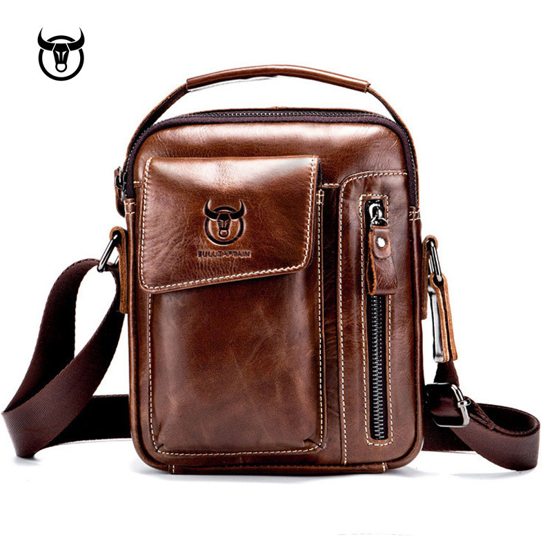 

New Genuine Leather men's Crossbody Shoulder bag Vintage Cowhide Messenger Bag for male Small Casual handbag, Black
