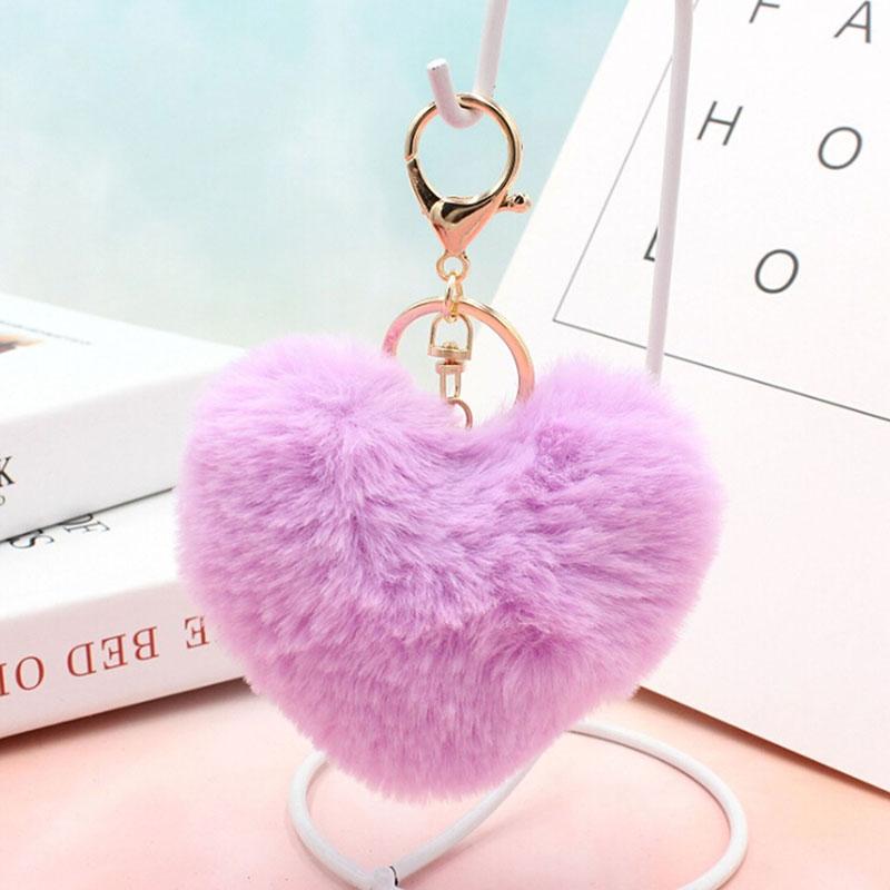 

Keychains Heart Pompoms Keychain Solid Plush Balls Key Chains Decorative Pendant For Women Bag Accessories Car Fashion Keyring