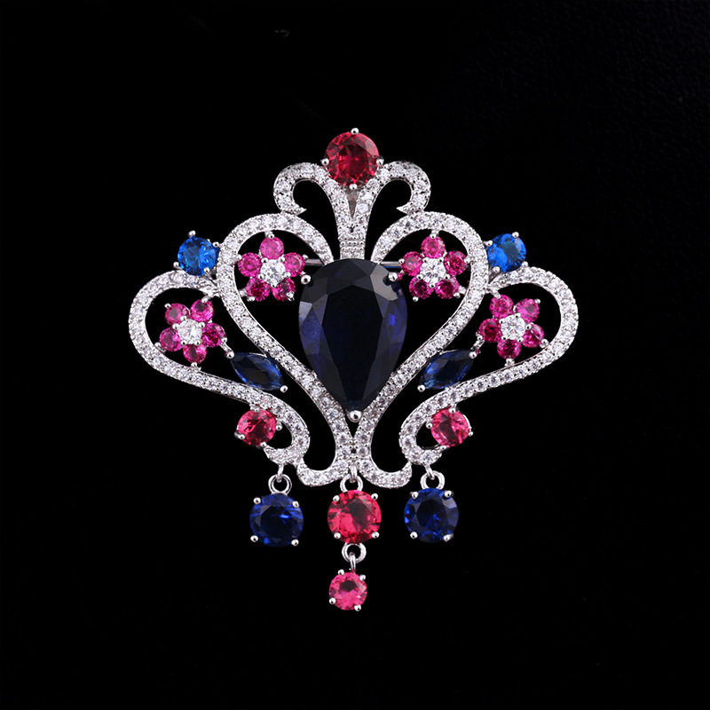 

Multicolour Cubic Zirconia Crown Brooches Pins For Women Brand Design Fashion Wedding Jewelry Luxury Suit Bouttoniere Pin