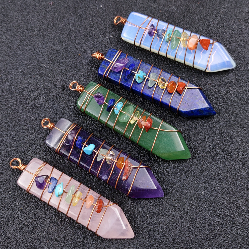 

Arrowhead Chakra Reiki Healing Pendulums Charms Natural Stones Pendant Amulet Crystal Hexagonal for Men Women necklace Jewelry Making