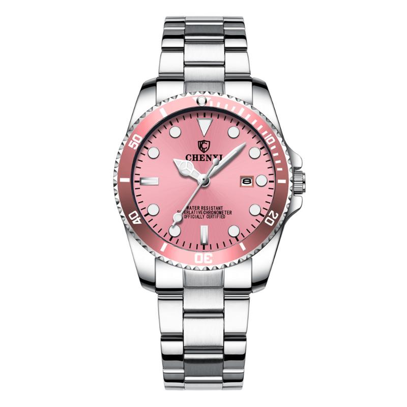 

Wristwatches Chenxi Top Brand Women Dress Watches Pink Silver Full Stainless Steel Watch Calendar Business Quartz Clock Female, Blue