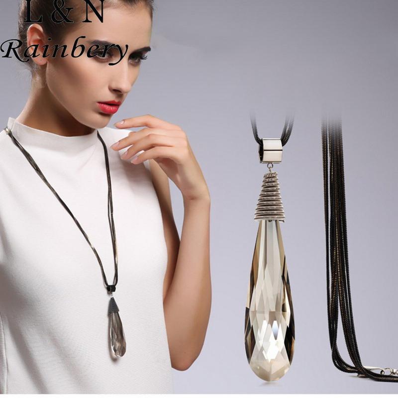 

Pendant Necklaces Rainbery 2021 Style Crystal Water Drop Long Necklace Women Fashion Jewelry Girls Gifts