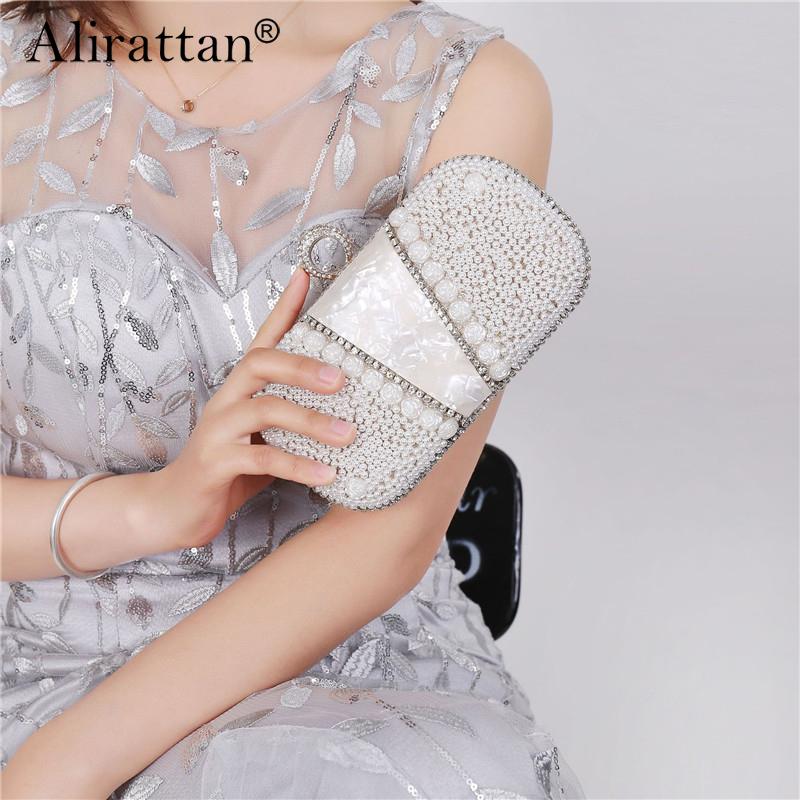 

Evening Bags Luxury Small Rhinestone Banquet Clutch For Women 2021 Fashion Brand Ladies Pearls Handbag Chain Shoulder Bag, Photo color