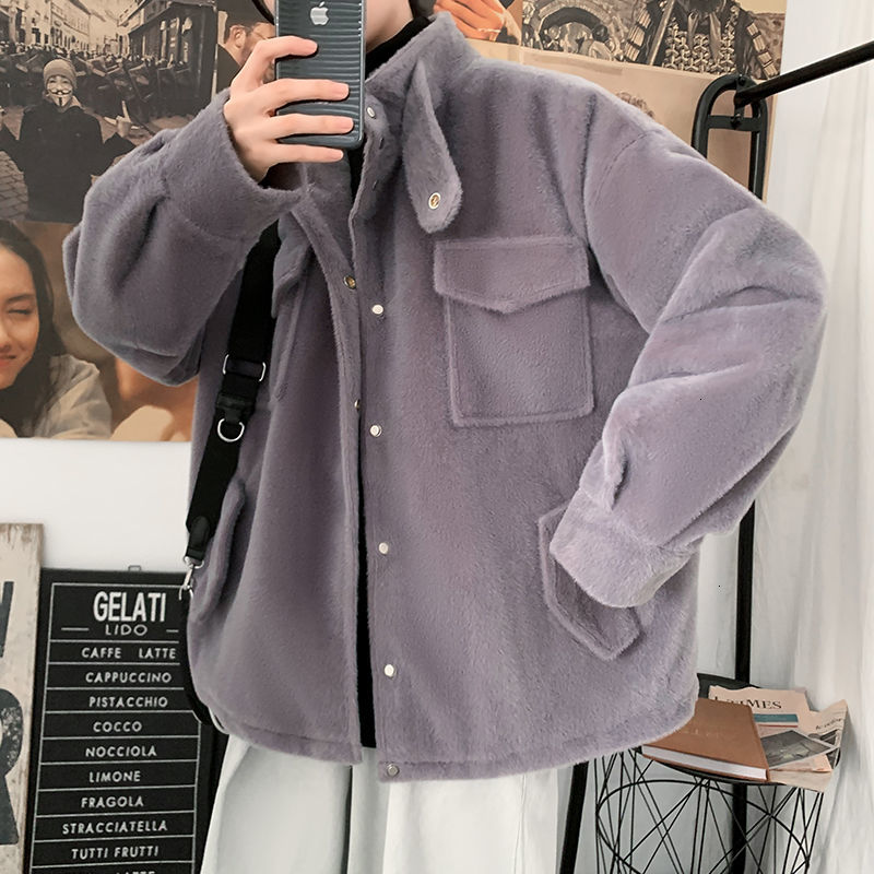 

2021 New Winter Thickened Fleece Men's Warmth Fashion Retro Stand Collar Jacket Men Streetwear Short Coat Mens -2xl Qzbh, Gray