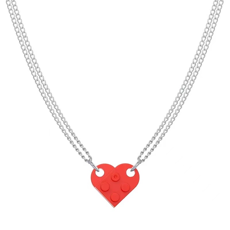 

Punk Heart-shaped pendant necklaces Love for Couple Women Men Jigsaw Lego Friendship clavicle chain Simple and versatile Personality Valentine's Day Gift Jewelry