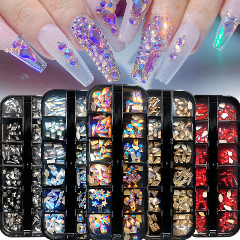

Mixed Crystal Flatback Rhinestones Glass AB Crystals for 3D Nail Art Multi Shaped Colors Sizes Stones Gems