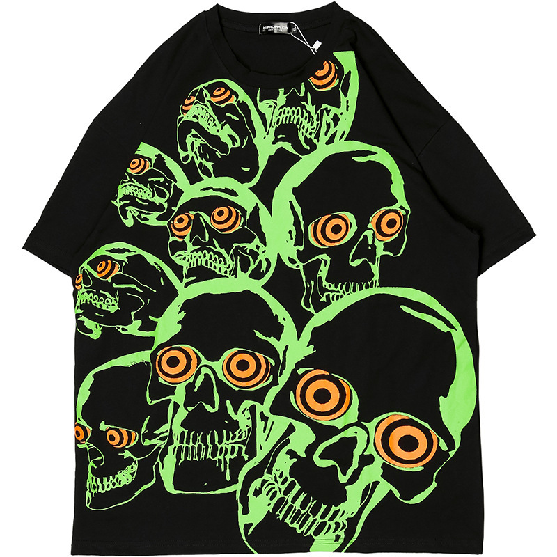 

2021 New Men t Shirt Punk Skull Pattern Hip Hop Tshirt Streetwear Tee Tops 100% Cotton Oversize Sweatshirt Harajuku T-shirt for Man Zikl, Army green