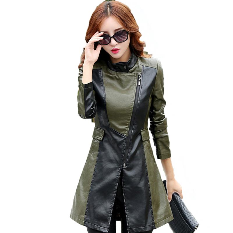 

Women's Leather & Faux 2021 Winter Women Jacket Fashion Slim Patchwork Long Female High Quality PU Motorcycle Coat Plus Size M-5XL, Black