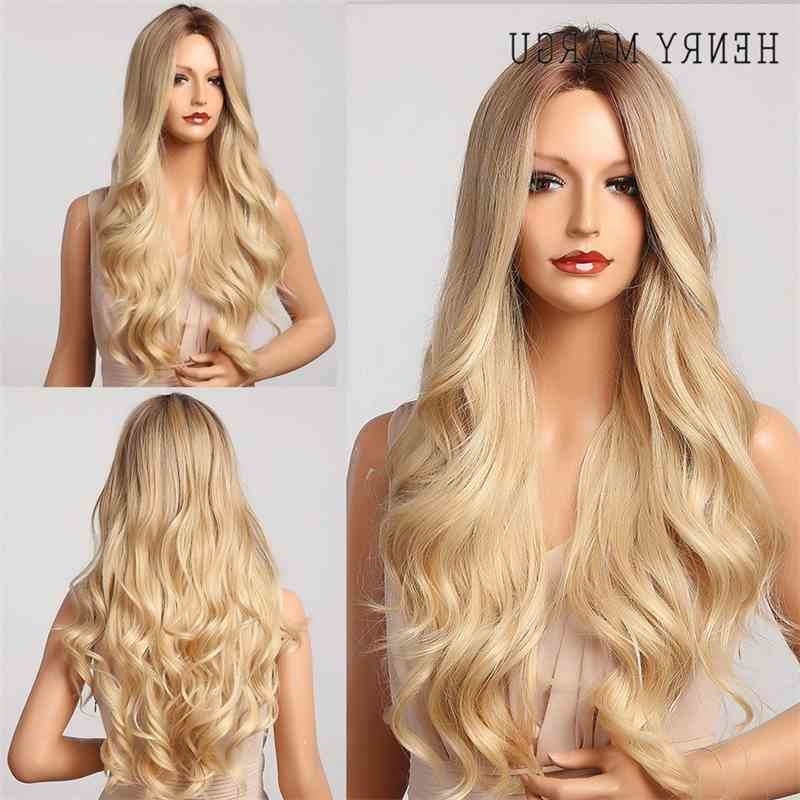 

MARGU Ombre Brown HENRY Blonde Long Wavy Middle Part Costume Cosplay Party Synthetic Wig for Women Afro Heat Resistant Fibre, Lc5055