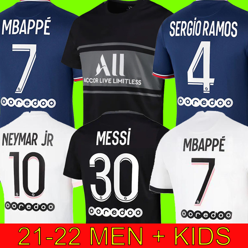

MESSI 30 MBAPPE Soccer Jersey HAKIMI SERGIO RAMOS 21 22 Maillots De Football 2021 2022 MARQUINHOS VERRATTI psgs Men + Kids Kit Shirt Uniform, Black;yellow