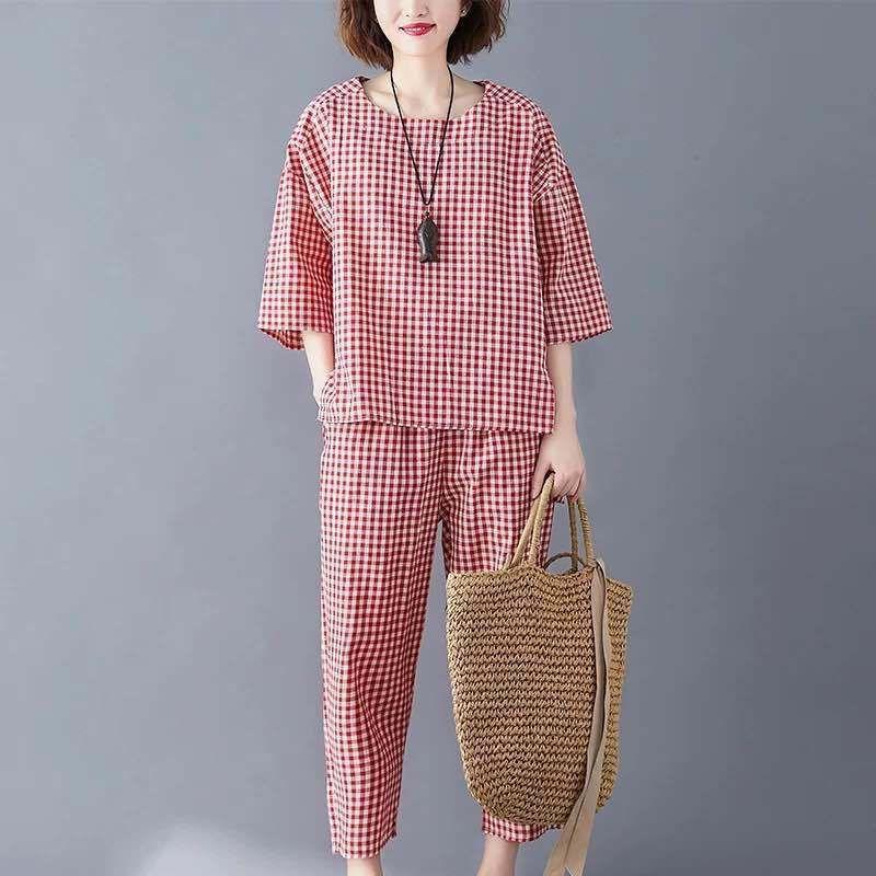 

Women's Two Piece Pants 2021 2 Sets Tracksuits Women Plus Size 4XL Plaid Short Sleeve T-shirts And Suits Casual Fashion Sport Set FT22, Black