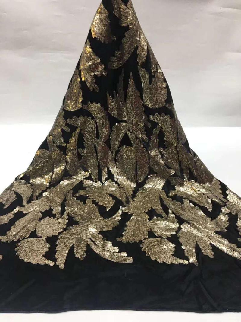 

Nigeria fabric sequin embroidery flannel fabric bottom sequin African dress / evening dress / party 5yards