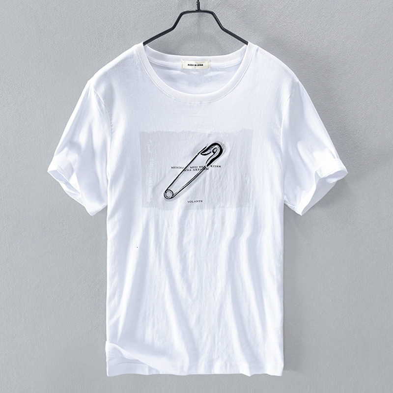 

2021 New Vero Nova Chegada Bordado Linho Manga Curta t Camisa Casual Branco Para Homens Marca De Moda Camiseta Masculina Oqrh, White