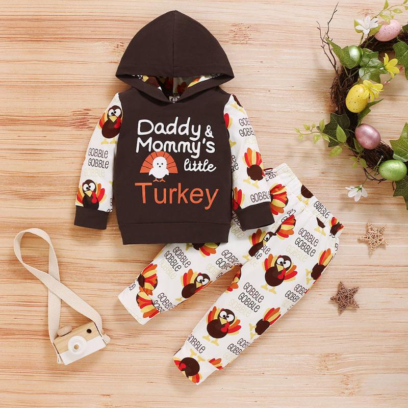 

Clothing Sets 2pc Baby Boys Clothes Set Born Thanksgiving Day Letter Print Hoodie Tops+pants Outfits Winter Autumn Long Sleeve Top Pants, White
