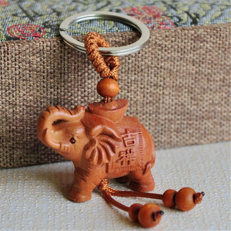 

Keychains Lucky Wooden Elephant Pendant Keychain Religion Chain Car Key Ring Keyring Jewelry