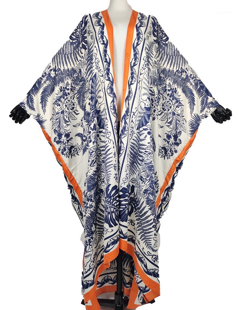 Ethnic Clothing Fashion 2021 Floral Loose Batwing Bohemian Silk Duster Coat For Women Casual Kuwait Muslim Abaya Cardigan Kimonos Lady-image-738809244