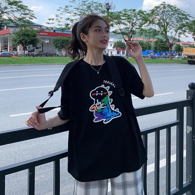 

Women's T-Shirt Summer Korean Version 2021 Bf Wind Loose Mid-Length Fun Graffiti Printing Short-Sleeved Top Clothing, White