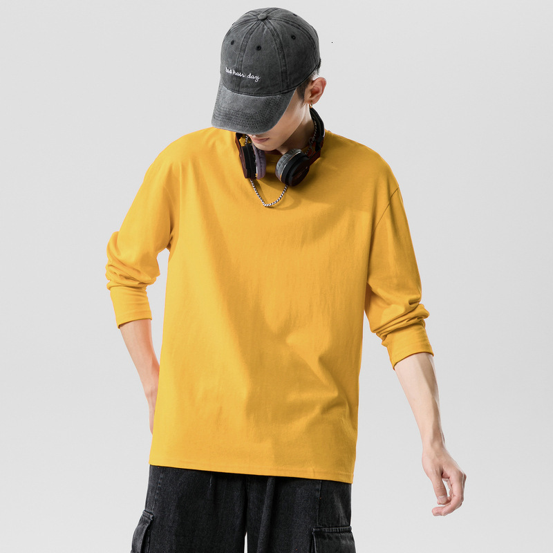 

2021 Autumn Mens Long Sleeve t Shirt Men Women Solid Color T-shirt Cotton Oversized o Collared Couple Tshirt Tops 5xl Bluza Eqyo, Apricot