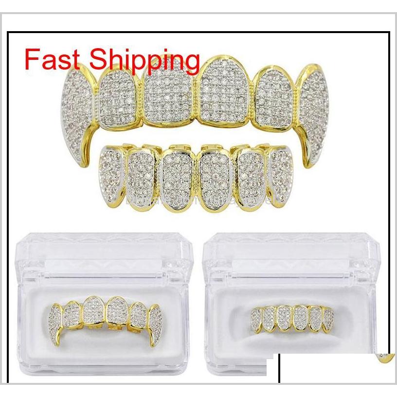 

Hip Hop Grillz Luxury Glaring Zircon Micro Pave Dental Grills 2019 Fashion Men Women 18K Gold Plated Teeth Brace 2-P Jllgir Ekvmr 4Cohi, Black